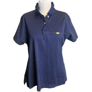 Magnolia Lane Masters Polo Shirt Womens Large Navy Polka Dot Pima Cotton Golf